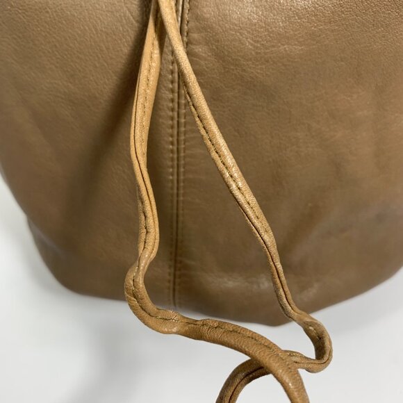 Brio! Taupe Leather Bucket Shoulder Bag Drawstring Adjustable Strap VTG 80s 90s - Picture 9 of 15